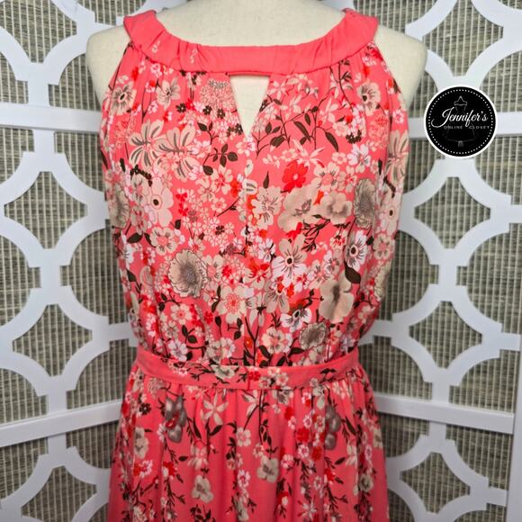 Rabbitt Rabbit Rabbit Designs Coral Floral Keyhole Chiffon Maxi Dress Size 12 - Picture 5 of 16